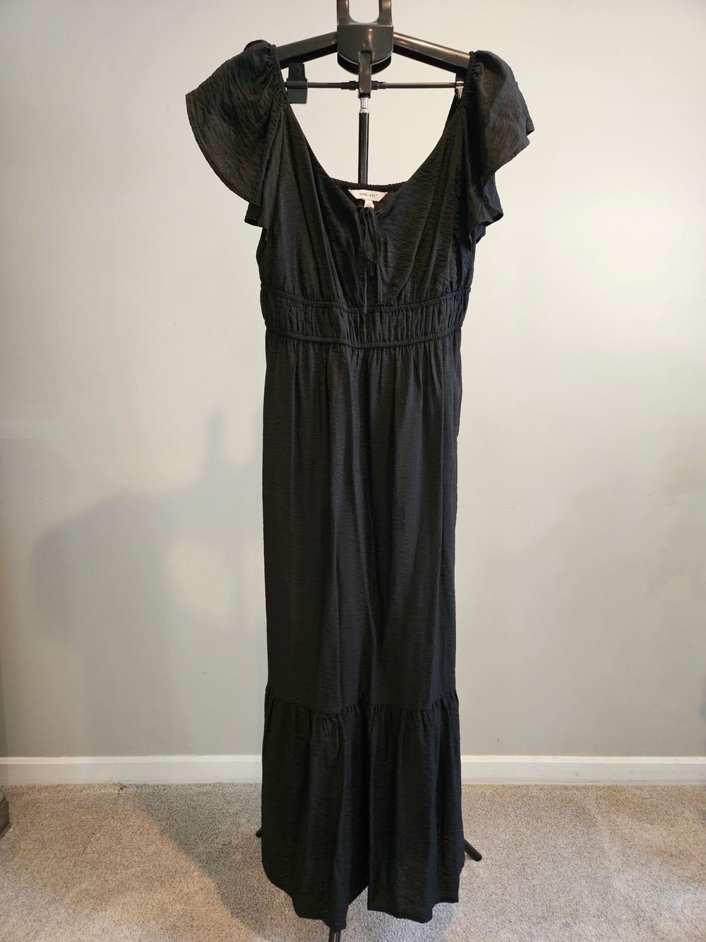 Nine West Black Maxi Dress with Flutter Sleeves